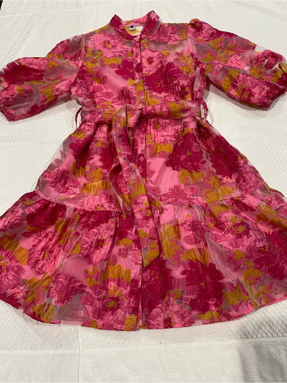Women’s Chicwish Pink Floral Tie-Waist Ruffled Dress